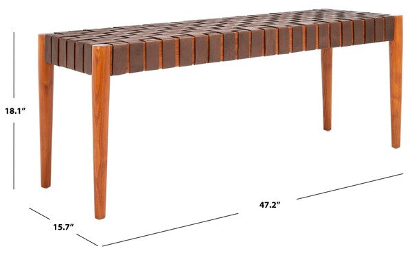 Amalia Leather Weave Bench