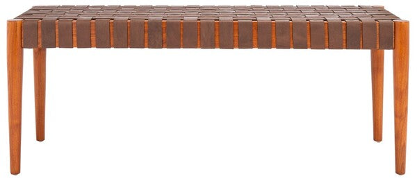 Amalia Leather Weave Bench
