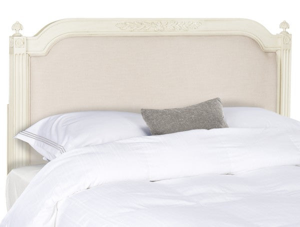 Antique Beige Wood Beige Linen Headboard