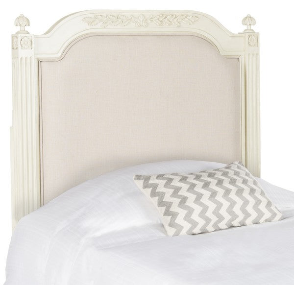 Antique Beige Wood Beige Linen Headboard