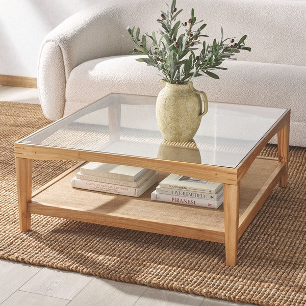 Nicolella Square Glass And Linen Coffee Table