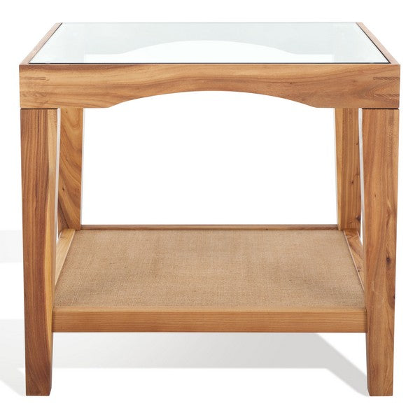 Nicolella Square Glass And Linen Accent Table