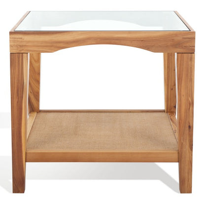 Nicolella Square Glass And Linen Accent Table