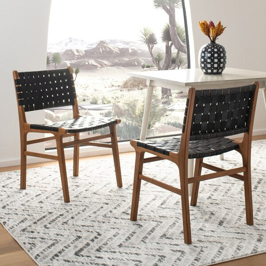 Taika Woven Leather Dining Chair-Set of 2