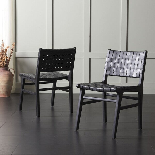 Taika Woven Leather Dining Chair-Set of 2