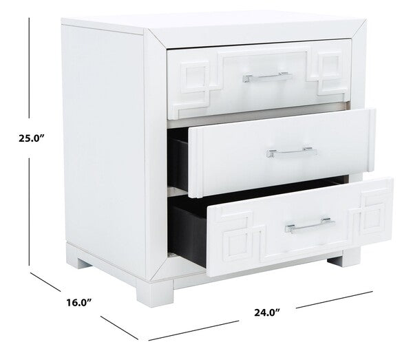Raina Three Drawer Greek Key Nightstand