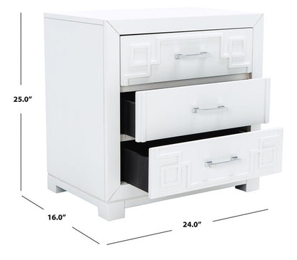 Raina Three Drawer Greek Key Nightstand