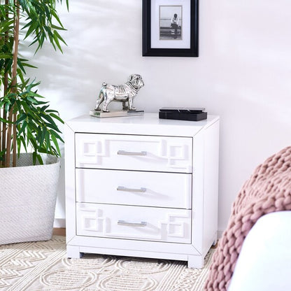 Raina Three Drawer Greek Key Nightstand