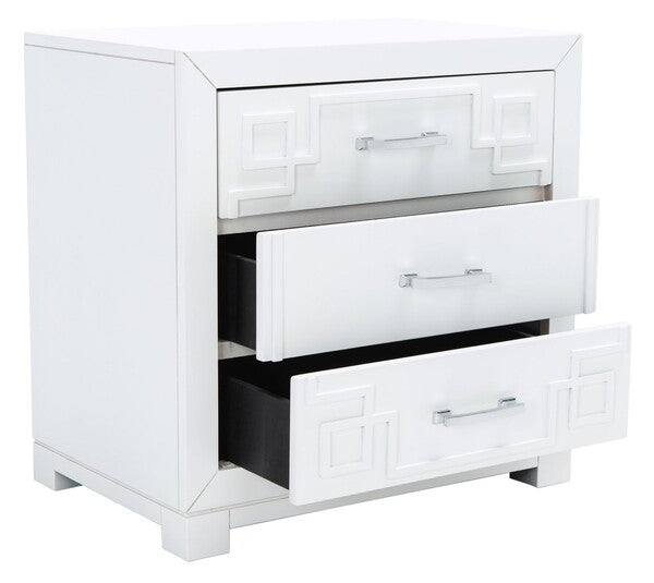 Raina Three Drawer Greek Key Nightstand