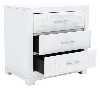 Raina Three Drawer Greek Key Nightstand